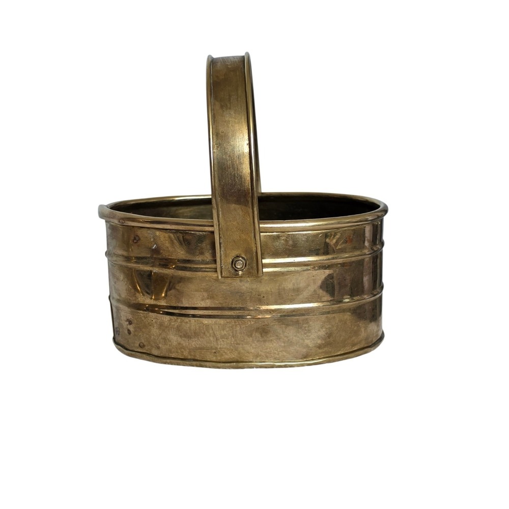 Brass‎ Vintage Small Basket Bucket With Movable Handle Boho
